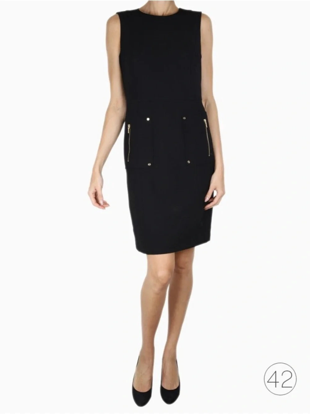 Tory Burch Petra Wood Midi Dress Black with Gold Zipper Accents